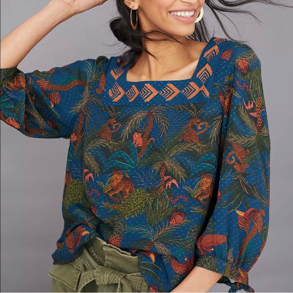 FARM Rio by Anthropologie Bianca Colorful Paradise Blouse M EUC